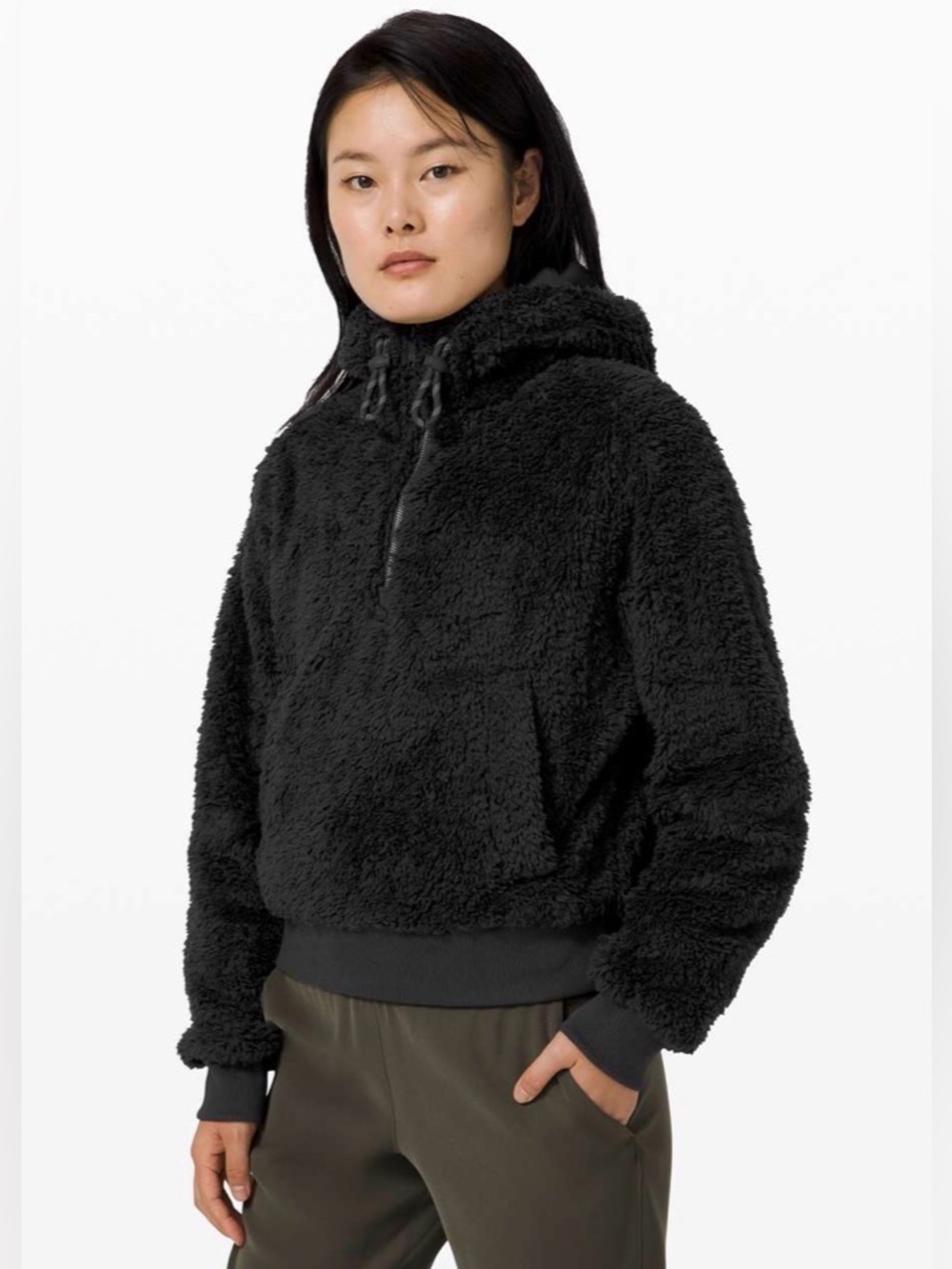 Lululemon Black Oh So Sherpa Half Zip Hooded Jacket